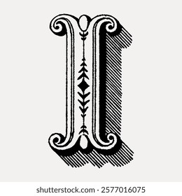 Letter I in classic medieval art alphabet. Vintage letter typography vector. Vintage art lettering illustration, old painting art print. Isolated vintage letter typography vector.