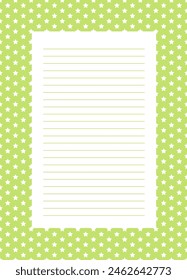 Letter classic writing line paper with white stars on green background