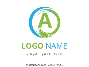 Letter A Cleaning Service Logo Design Concept With Clean Brush Symbol. Cleaning company logo sign symbol