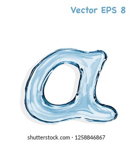 Letter a from clear transparent bluish water droplets. Vector EPS 8.