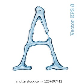 Letter A from clear transparent bluish water droplets. Vector EPS 8.