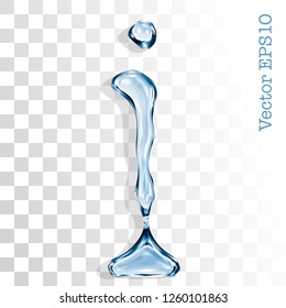 Letter i from clear transparent bluish water droplets. Vector EPS 10.