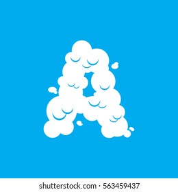 Letter A cloud font symbol. White Alphabet sign on blue sky