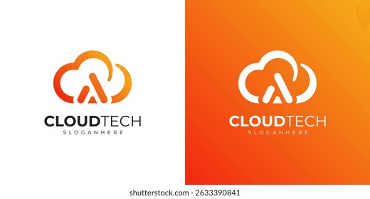 Letter A cloud logo design with modern orange gradient, tech and digital concept symbol