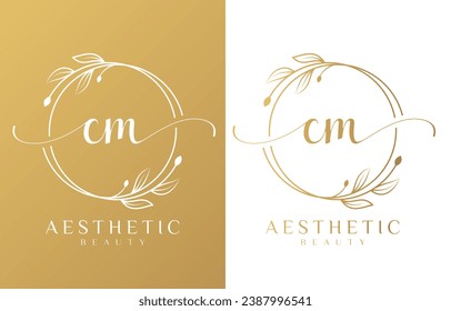 Letter CM Beauty Logo with Flourish Ornament