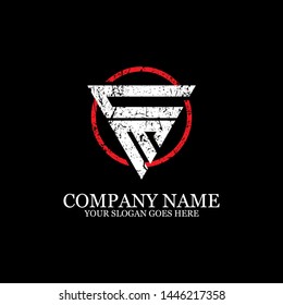 Letter CM creative triangle in red circle color logo designs, with rustic and grunge vector
