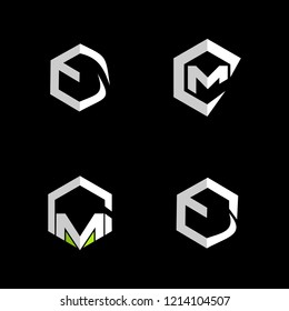 Letter CM Hexagon Set Idea Black In White Creative Abstract Business Logo 