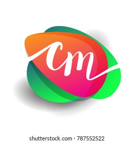 Letter CM logo with colorful splash background, letter combination logo design for creative industry, web, business and company.