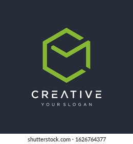 Letter CM Logo with hexagon concept. Template Illustration Business Company Vector Logo Design. Creative minimalism logotype icon symbol. - VECTOR