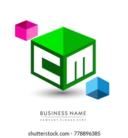 Letter CM logo in hexagon shape and green background, cube logo with letter design for company identity.
