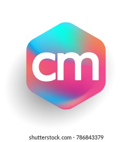 Letter CM logo in hexagon shape and colorful background, letter combination logo design for business and company identity.
