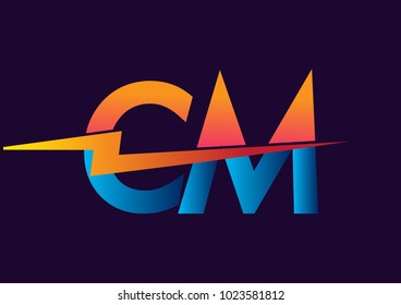 Letter CM logo with Lightning icon, letter combination Power Energy Logo design for Creative Power ideas, web, business and company.