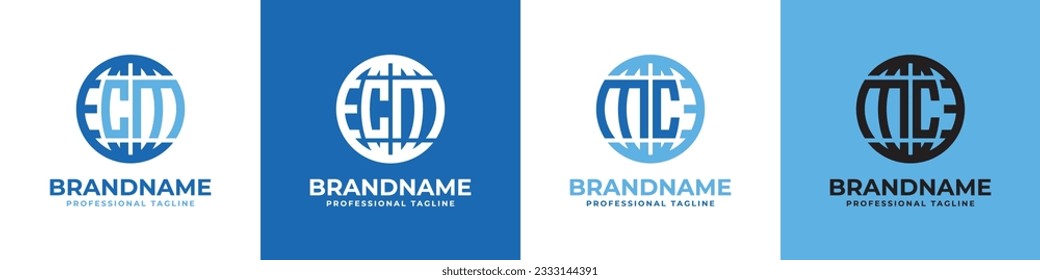 Letter CM and MC Globe Logo Set, suitable for any business with CM or MC initials.