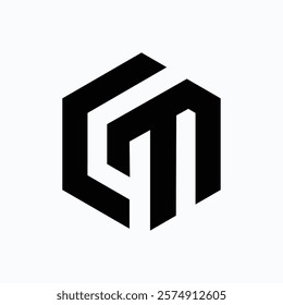 Letter Cm polygon shapes alphabet modern flat logo