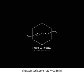 Letter CN Initial handwriting logo with signature and hand drawn style.