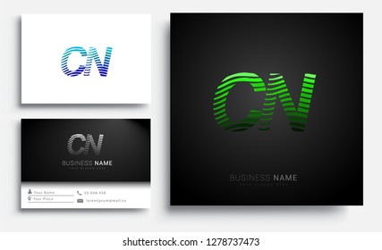 Letter CN logotype with colorful circle, with striped composition letter, sets of business card for company identity, creative industry, web.