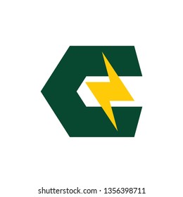 letter cn thunder shape simple geometric logo vector energy
