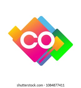 Letter CO logo with colorful geometric shape, letter combination logo design for creative industry, web, business and company.