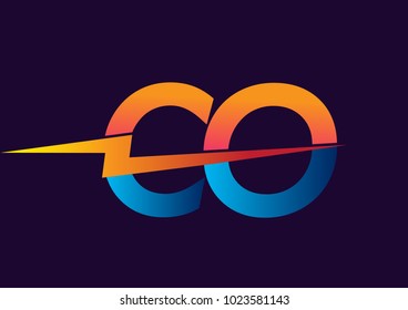 Letter CO logo with Lightning icon, letter combination Power Energy Logo design for Creative Power ideas, web, business and company.