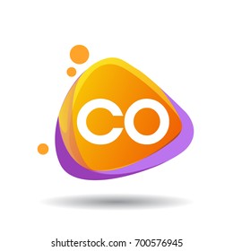 Letter CO logo in triangle splash and colorful background, letter combination logo design for creative industry, web, business and company.