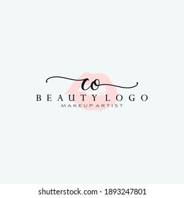 Letter CO Watercolor Lips Premade Logo Design, Logo for Makeup Artist Business Branding, Blush Beauty Boutique Logo Design, Calligraphy Logo