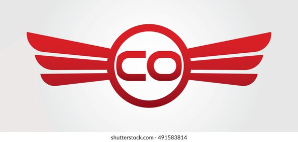 Letter CO Winged Logo Color Red