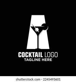 Letter A Cocktail Logo Design Template Inspiration, Vector Illustration.