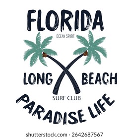 Letter en Kokosnoot Tree Print Drop Schouderboom
 Florida Beach Paradise Life Kokosnoot Tree Retro Print
Vintage strandontwerp met palmboom en Florida-tekst - ideaal voor tropische vakantieslijtage