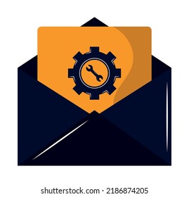 letter with cogwheel over white