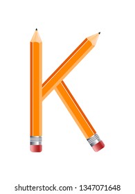 Letter of colored pencils, alphabet on white background