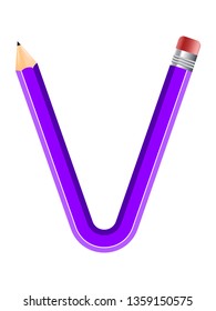 Letter of colored pencils, alphabet on white background.