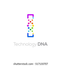 Letter I colorful with abstract biotechnology dna logotype. Medicine, science, laboratory,Technology DNA vector concept