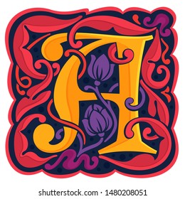 Letter A colorful antique gothic initial logo. Font style, vector premium design template elements for your corporate identity, package, monogram, emblem, etc.