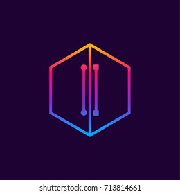 Letter I colorful, Dots logo, linear hexagon shape, Digital and Technology logotype for your Corporate identity