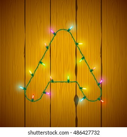 Letter A Colorful Glowing Christmas Lights. Vector illustration
