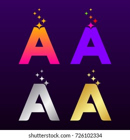 Letter A Colorful and Gold Silver with Sparkles light effect stars logotype, Beautiful Luxury, Fashion, Jewelry, Beauty Salon, Cosmetics, Spa, Resort, Magic Logo for your Corporate identity