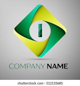 I letter colorful logo in the rhombus. Vector template for your design