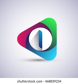I letter colorful logo in the triangle shape, font icon, Vector design template elements for your application or company identity.