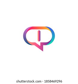 i letter colorful on rectangle circle chat icon logo