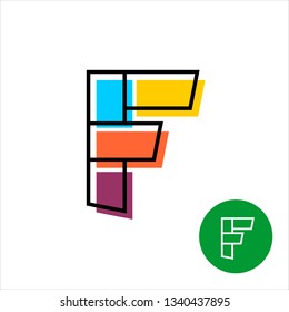 Letter A colorful vivid logo with geometric shapes and lines above. Adjustable stroke.