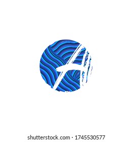 Letra A Colorful Wavy Blue Negative Space icono del logotipo en una plantilla de diseño de forma circular.