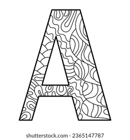Letter A . Coloring book page. Design template . Print for bag,. poster, clothing and other. Vector illustration