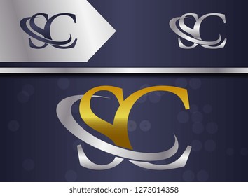 letter combination sc s c uppercase logo with gold and silver color for business name, corporate , slogan - vector