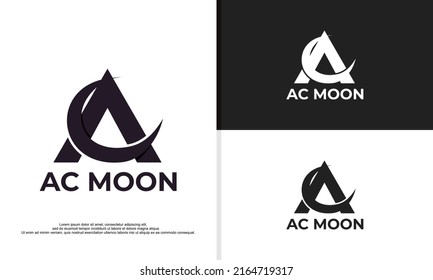 letter A combine with moon logo design illustration