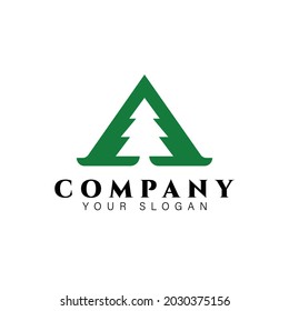 letter a combine pine tree with green color 