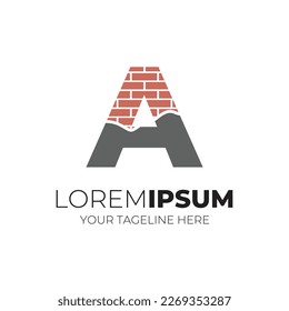 Letter A Combined With Cemented Brick Logo Design Icon Vector Illustration