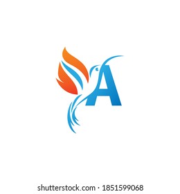 Letter A combined with the fire wing hummingbird icon logo design