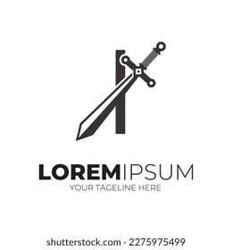Letter I Combined Sword Logo Design Vector Illustration