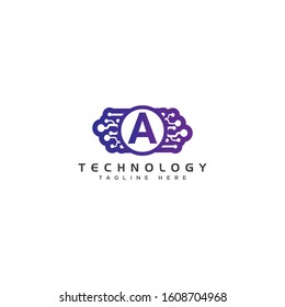 letter A company logo, clean design. Technology logo. tech style letter A icon vector. technology logo template element 