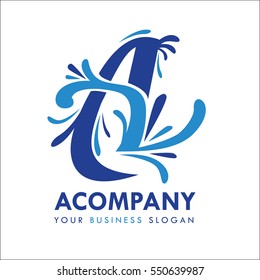 Letter A Company Logo Design Vector with Water Splash Illustration
